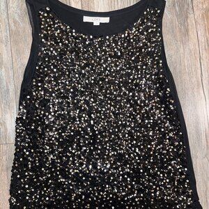 Ann Taylor Loft Black Sequin Front Sleeveless Holiday Tank Top-Size Medium